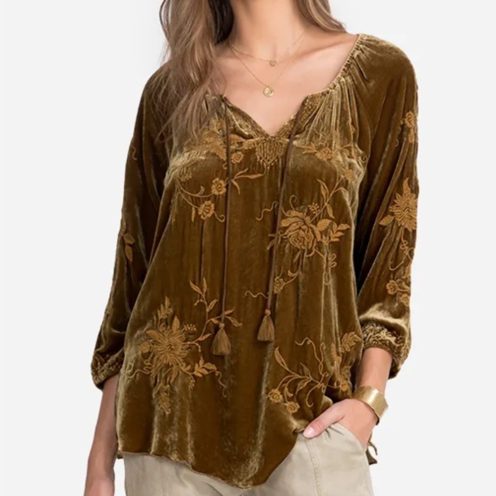 Johnny Was Millie Velvet Peasant Blouse, Bronze, XS